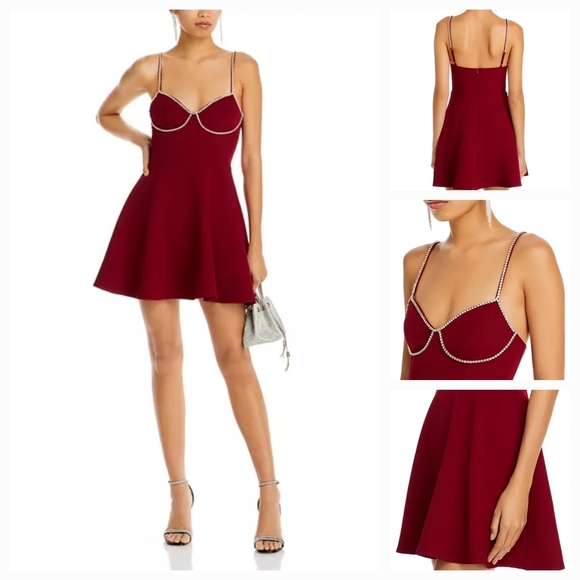AQUA Red Crystal Trim Mini Dress - Bloomingdale Exclusive - Multiple Sizes NEW - Picture 1 of 8